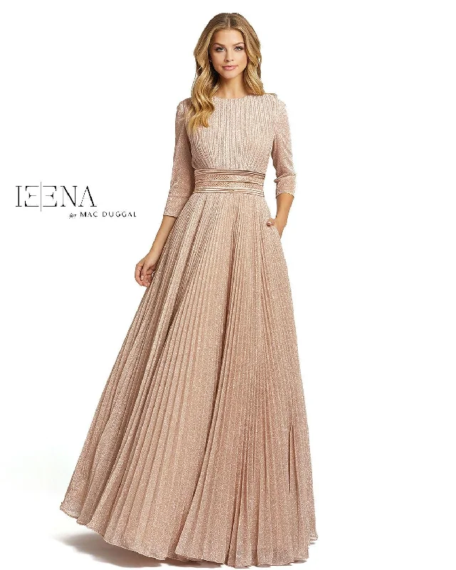 Appliqued wedding dresses with 3D floral designs​ Sheer wedding guest dresses with lace inserts and long sleeves Mac Duggal Long Sleeves Pleated Formal Dress
