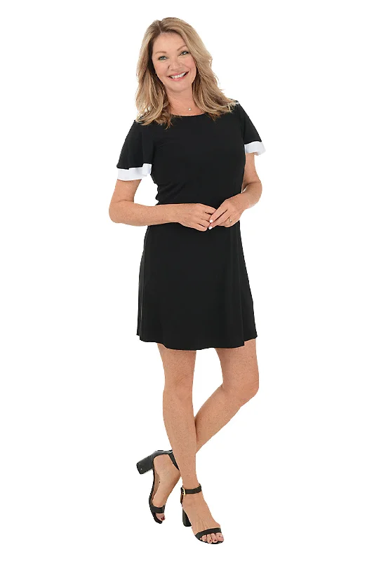 Modal Casual Dresses in Smooth Textures​ Contrasting Flutter Sleeve Dress