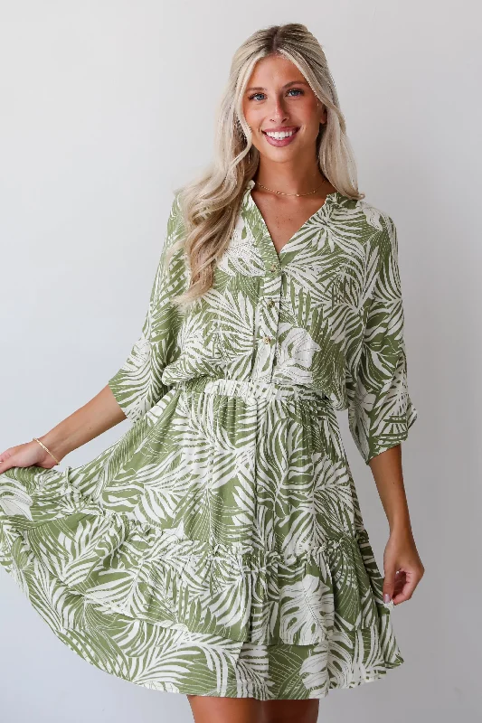 Mini dresses with embroidered details for a unique touch Destined For Sun Green Tropical Mini Dress