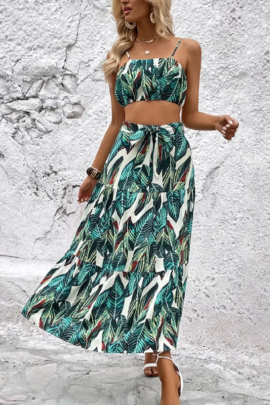  Botanical Print Cami and Tiered Skirt Set