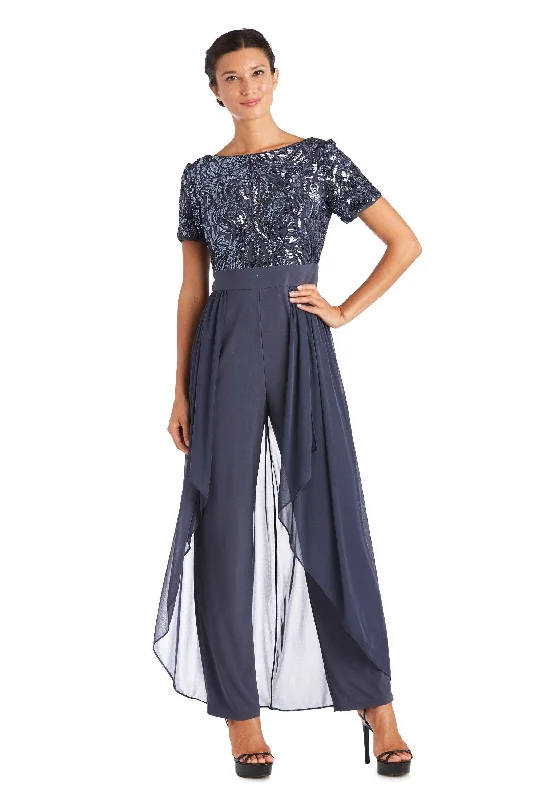Sheer - panel wedding dresses with a touch of elegance​ Ribbed - texture wedding guest dresses in neutral colors R&M Richards 7632P Sequins Formal Petite Jumpsuit Sale