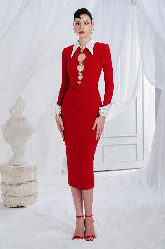 Midi dresses with embroidered accents for a unique and detailed design Atkinson Bodycon Back Slit Spandex Midi Dress