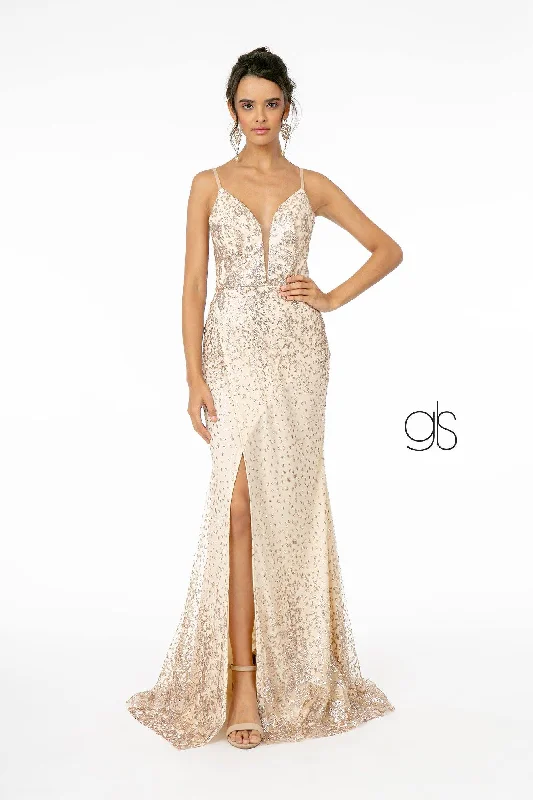 Vintage - themed wedding dresses with pearl accents​ Tea - length wedding guest dresses with polka dot patterns Glitter Mesh Illusion Long Prom Dress
