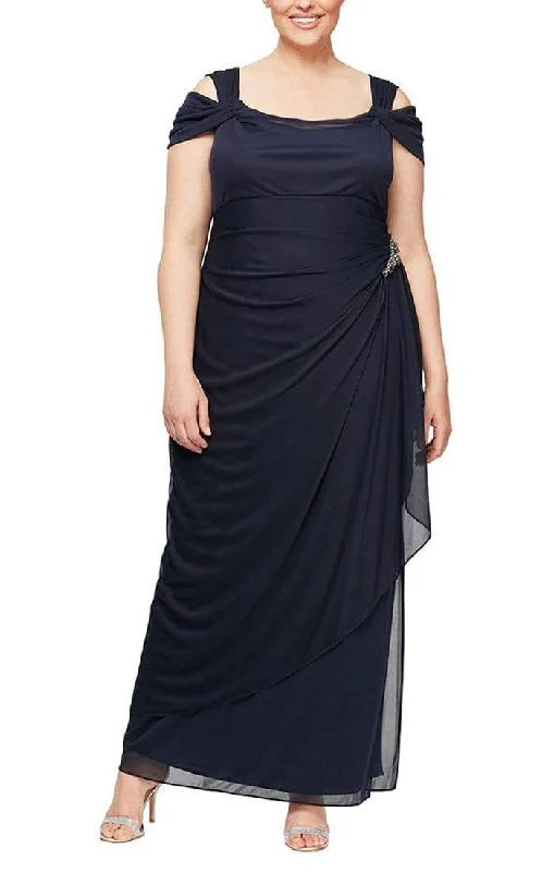 Wedding dresses with a bateau neckline for a classic shape​ Wedding guest dresses with tassel - adorned belts and A - line skirts Alex Evenings - 432902 Plus Size Cowl Neck Sheath Dress