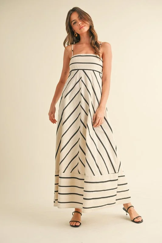 Short - Sleeve Casual Dresses with Printed Graphics​ Lindsey Sleeveless Stripe Print Maxi Dress Cream