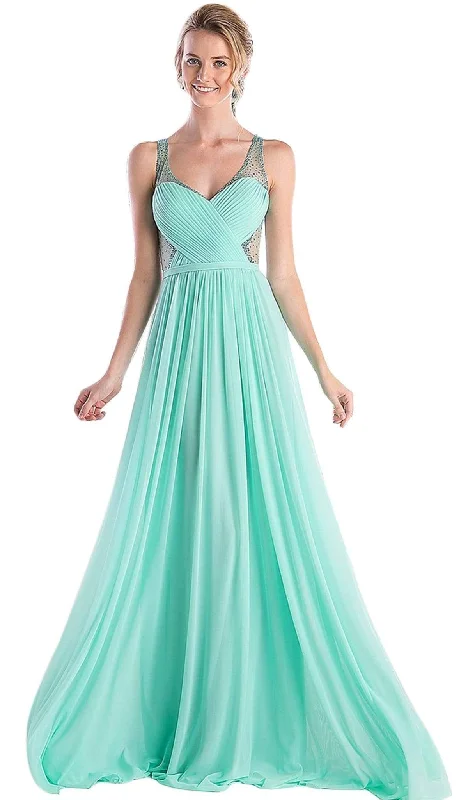 Chiffon and tulle combination wedding dresses​ Geometric - printed wedding guest dresses for a modern wedding Cinderella Divine - Crisscrossed Ornate Illusion Panel Gown