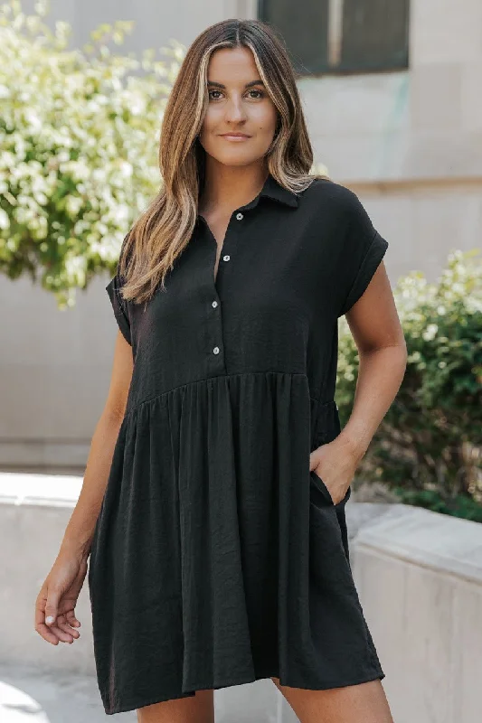 Cable - Knit Casual Dresses for a Traditional Style​ Back To Summer Black Button Up Mini Dress