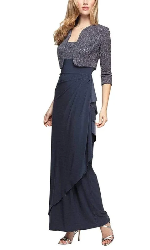 Silk wedding dresses with a smooth and luxurious feel​ Wedding guest dresses with cut - out details and midi lengths Alex Evenings - 225196 Empire Column Dress with Jacket
