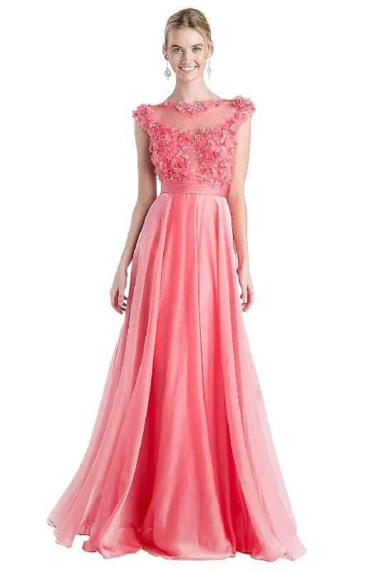 Wedding dresses with a ruched bodice for a textured look Wedding guest dresses with cold - shoulder ruffled sleeves and knee - length hems Cinderella Divine - CJ218 Applique Bateau Chiffon A-line Dress
