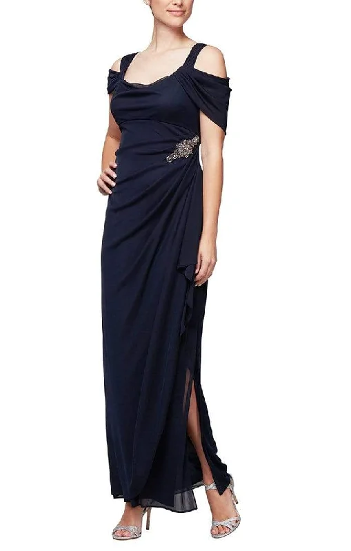 Strapless tulle wedding dresses for a fairy - tale feel​ Off - the - shoulder wedding guest dresses in chiffon Alex Evenings - 232902 Cold Shoulder Long Gown With Slit