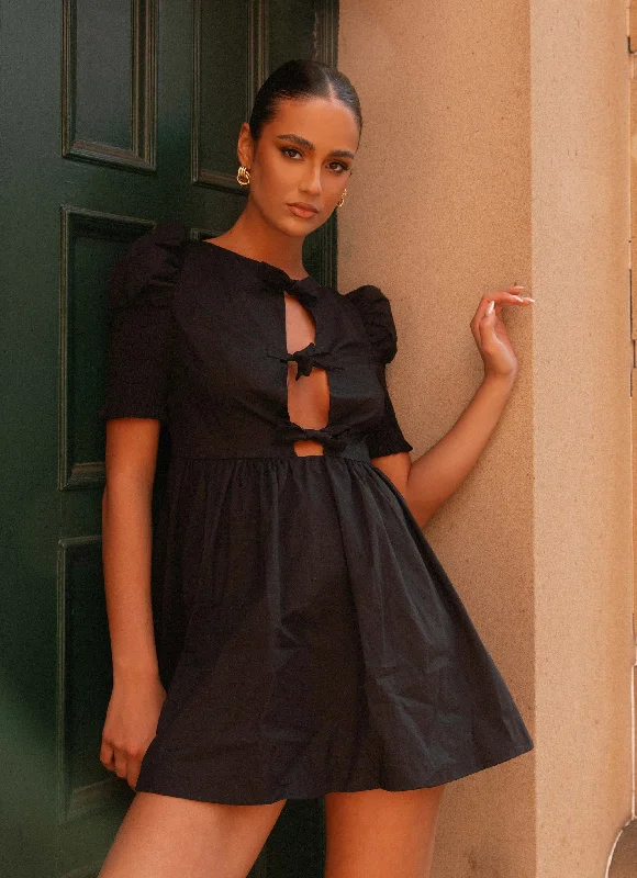 Everyday Dress with Raglan Sleeves for a Comfortable Fit​ Leonie Tie Front Mini Dress - Black