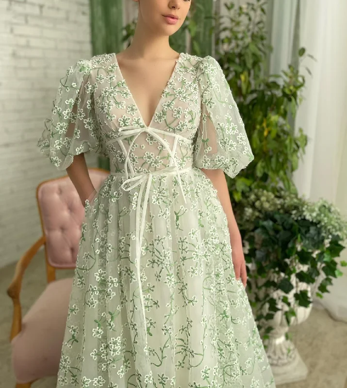 Polyester mini dresses for easy care Mint Camelia Gown