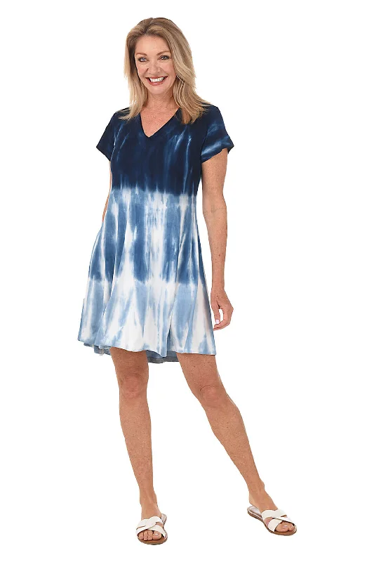 Tie - Waist Casual Dresses for Adjustable Fit​ Navy Dip-Dyed High-Low Dress
