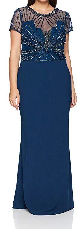 Off shoulder maternity evening dress for parties Adrianna Papell AP1E203646 W Long Cap Sleeve Plus Size Formal Dress