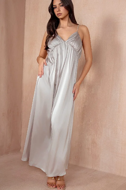 Midi dresses with embroidered accents for a unique and detailed design Louise Champagne Satin Dress
