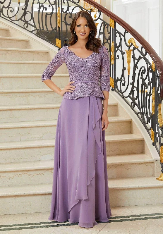 Beach - friendly wedding dresses made of lightweight fabric​ Embroidered wedding guest dresses in earthy tones for a rustic wedding MGNY By Mori Lee 72720 - Laced Quarter Sleeve Evening Gown