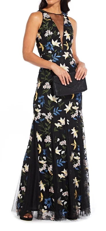 Maternity dress for a baby's first visit to the forest Adrianna Papell AP1E204822 Long Sleeveless Floral Mesh Formal Dress