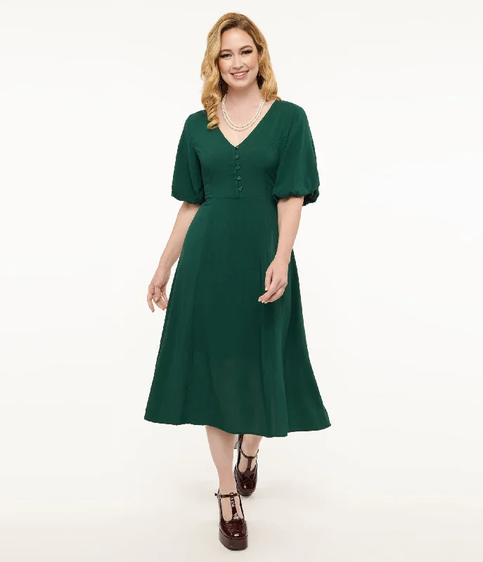 Everyday Dress with Kimono - style Sleeves for an Exotic Look​ Forest Green Midi Dress