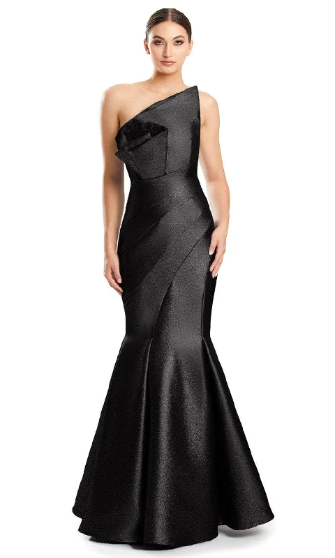 Off - the - shoulder wedding dresses with ruffled sleeves​ Strapless wedding guest dresses with rhinestone - studded bodices Alexander by Daymor 1879F23 - Asymmetrical Mermaid Evening Dress
