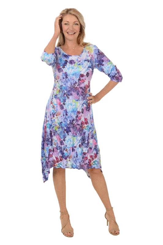 Feathered - Trimmed Casual Dresses for a Dramatic Look​ Purple Flower Shark Bite Crinkle Dress