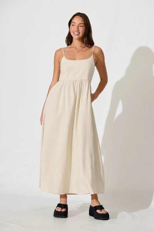  Quinley Maxi Sundress in Oatmeal Linen Blend