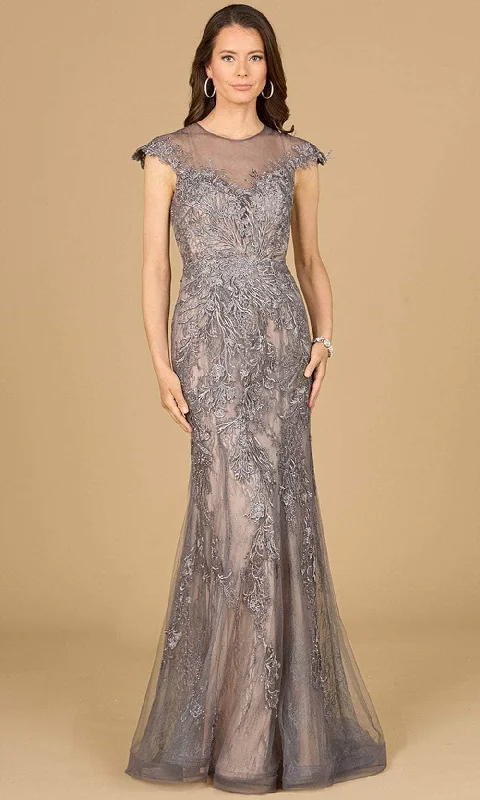 A - line wedding dresses with a beaded neckline​ Wedding guest dresses with belted waists and knee - length skirts Lara Dresses 29134 - Embroidered Cap Sleeve Evening Gown