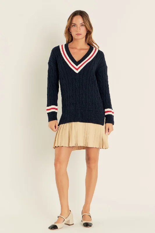 Fair Isle - Patterned Casual Dresses for a Festive Look​ Cable Knit Pleated Sweater Dress