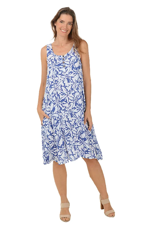 Feathered - Trimmed Casual Dresses for a Dramatic Look​ Hibiscus Swirl Button-Neck Sleeveless Dress