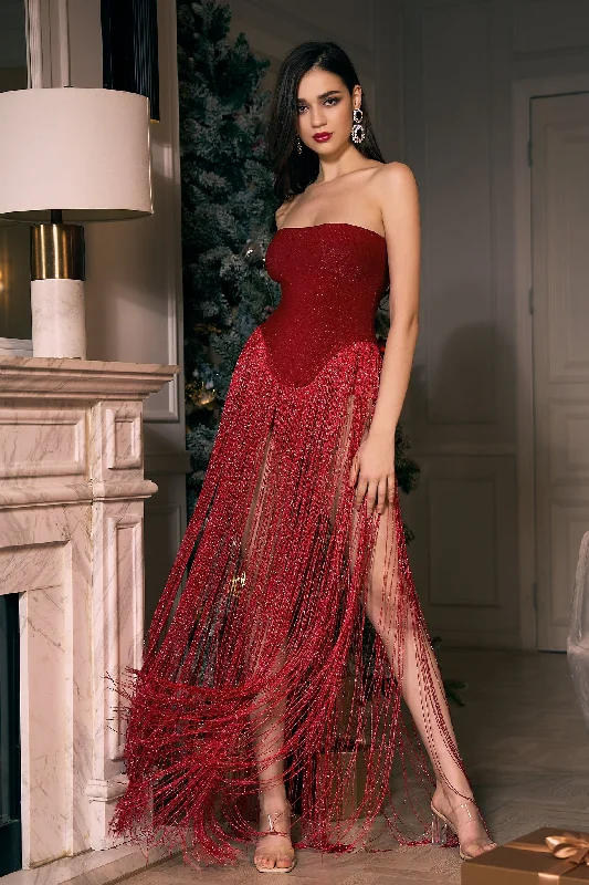 Baby Girl Casual Dresses for a Sweet Look​ Sawyer Strapless Fringe Red Dress