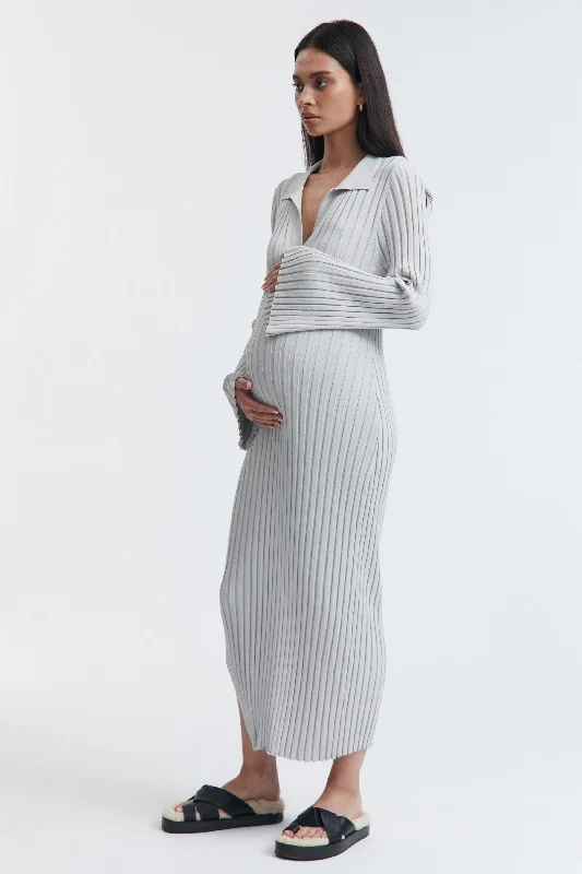 Maternity dress for a baby's first trip to the zoo Luxe L/S Polo Dress (Stone Grey)