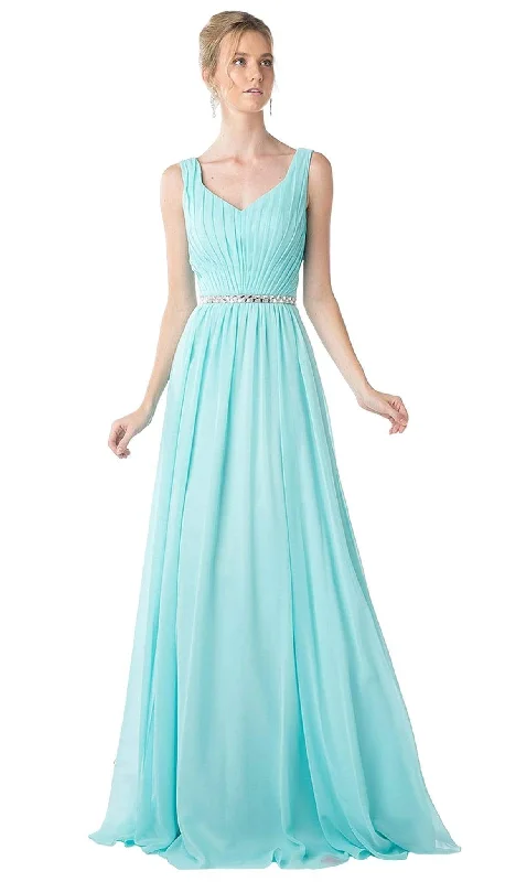 Backless wedding dresses with lace - up details​ Wedding guest dresses with tiered skirts for a feminine look Cinderella Divine - Sleeveless Pleated V-Neck Bodice A-Line Gown