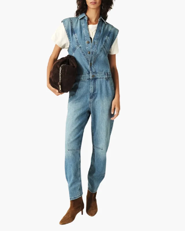 Button - Front Casual Dresses with Decorative Buttons​ FIGO JUMPSUIT IN LIGHT USED BLUE