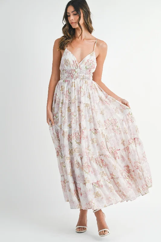 Long - Sleeve Casual Dresses in Lightweight Fabrics​ Maura Sleeveless Floral Print Tiered Maxi Dress Pink