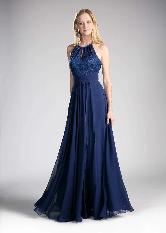 Wedding dresses with a lace - trimmed veil attachment​ Asymmetric - hem wedding guest dresses in metallic hues Cinderella Divine - CJ228 High Halter Lace Bodice A-Line Evening Gown