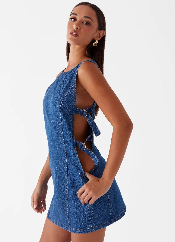 Petite Everyday Dress with Elastic Waistband​ Cherish You Denim Mini Dress - Blue Denim