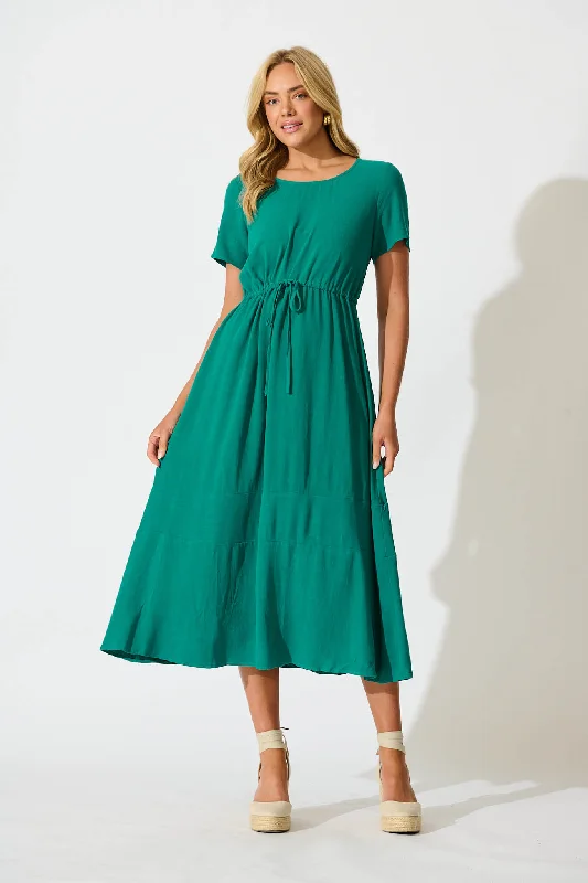  Mary Midi Dress In Teal Linen Blend
