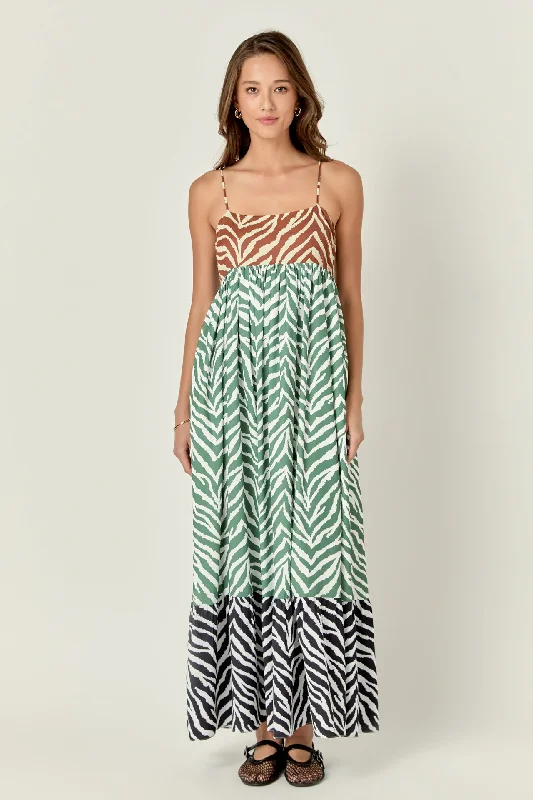 Argyle - Printed Casual Dresses in Pastel Hues​ Zebra Print Colorblocked Maxi Dress