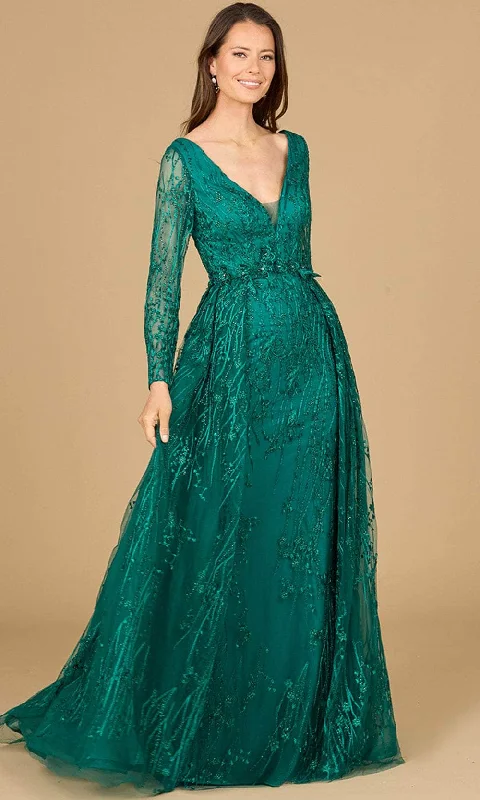 Empire waist wedding dresses with beaded bodices​ Wrap - style wedding guest dresses with bow accents Lara Dresses 29139 - Long Sleeve Lace Evening Gown