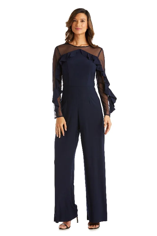 Chiffon and tulle combination wedding dresses​ Geometric - printed wedding guest dresses for a modern wedding R&M Richards 2308 Long Mother Of The Bride Jumpsuit