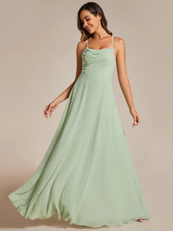 Empire waist wedding dresses with beaded bodices​ Wrap - style wedding guest dresses with bow accents Flowy Back Criss-Cross Swing Collar Sleeveless A-Line Bridesmaid Dress