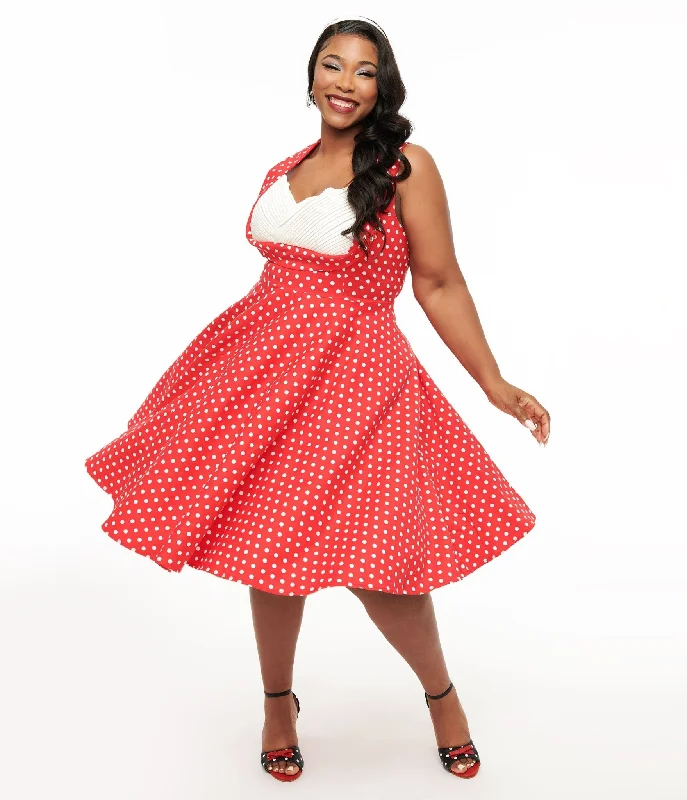 Everyday Dress with Tiered Bodice for a Stylish Look​ Dolly & Dotty 1950s Red Polka Dot Grace Swing Dress