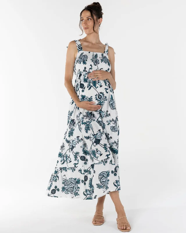Maternity jersey dress for comfort Maternity Lilliana Dress in Emerald Green Print
