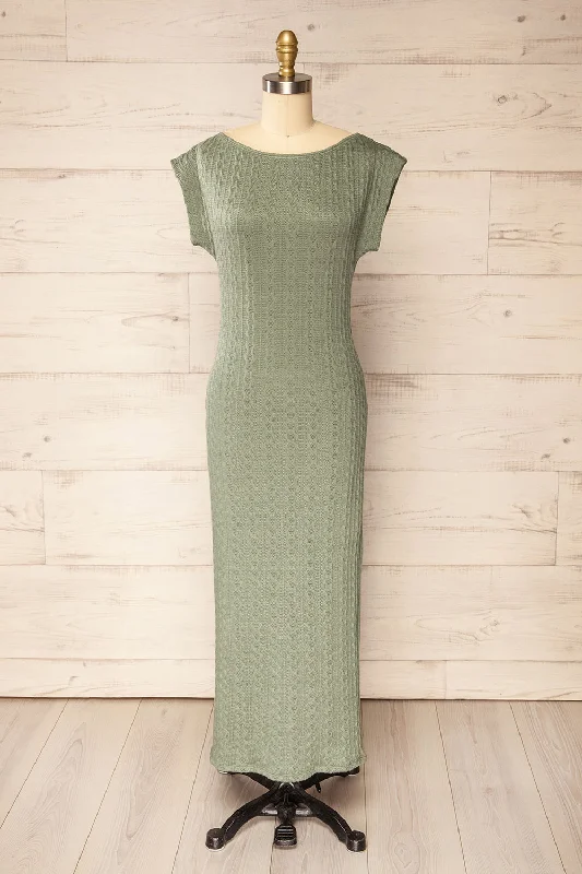 Mini dresses with pleated skirts for a classic look Selana Sage | Knit Maxi Dress w/ Back Slit