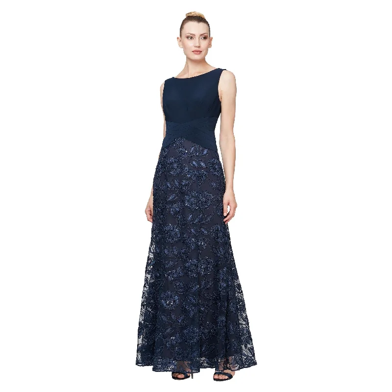 Boho - inspired wedding dresses with floral embroidery​ Wedding guest dresses with empire waists and tulle skirts Alex Evenings AE81171030 Long Formal Sleeveless Dress