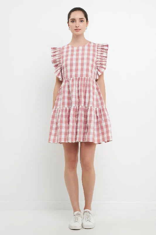 Button - Front Casual Dresses with Decorative Buttons​ Gingham Mini Dress