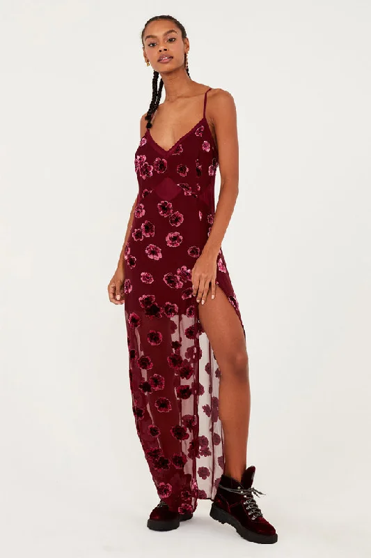  FOR LOVE & LEMONS-SOPHIE VELVET FLORAL MAXI DRESS