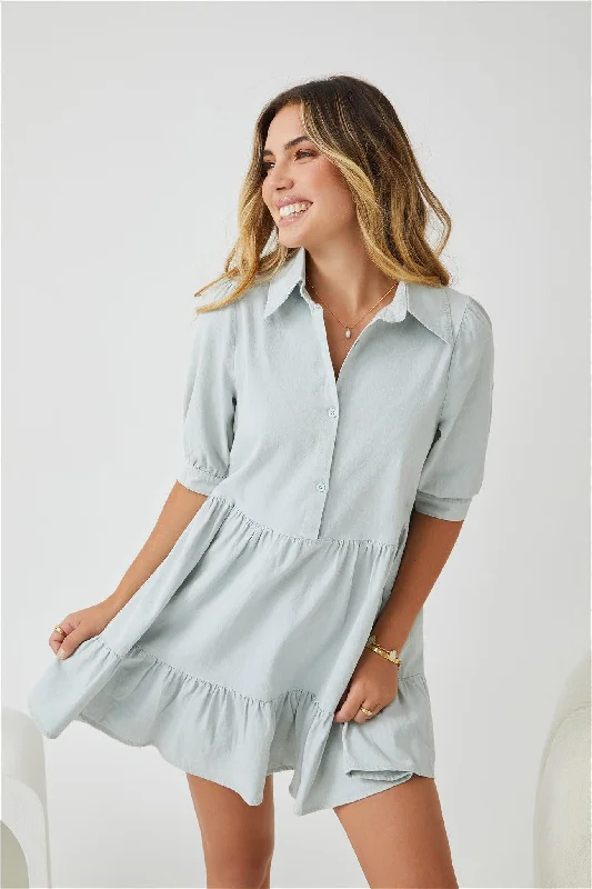 Belted Casual Dresses to Define the Waist​ Sanaz Dress - Light Blue