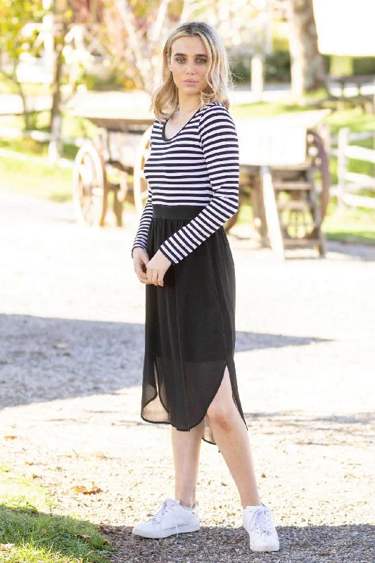 Midi dresses with denim fabric for a casual yet stylish day out Siri Long Sleeve Midi Dress Black