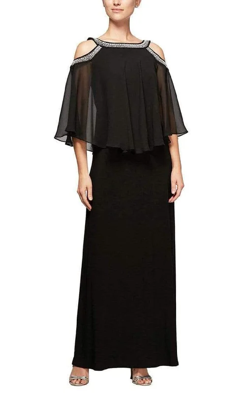 Wedding dresses with a belt made of crystals​ Sleeveless wedding guest dresses with pleated bodices Alex Evenings - 1351319 Beaded Capelet Matte Jersey Dress
