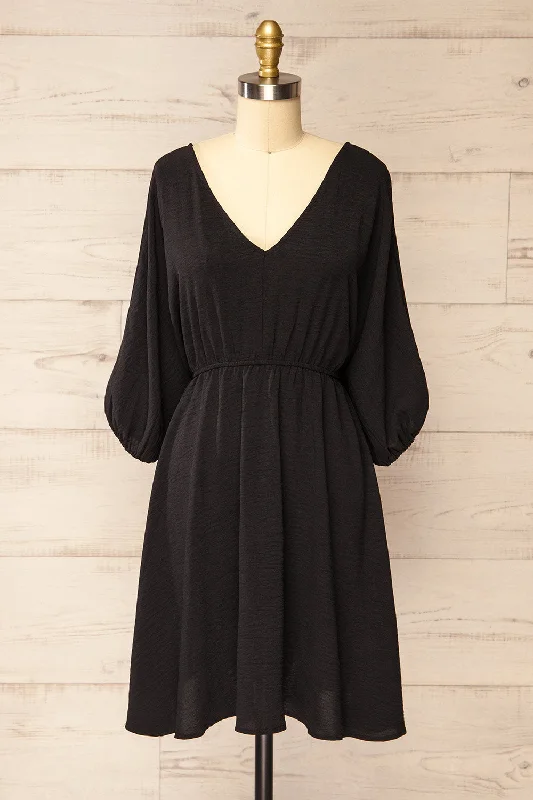 Printed mini dresses for a casual day out Fordwich | Short Black Dress w/ Batwing Sleeves